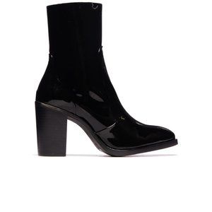 L'intervalle Cadiz black patent ankle heeled boots